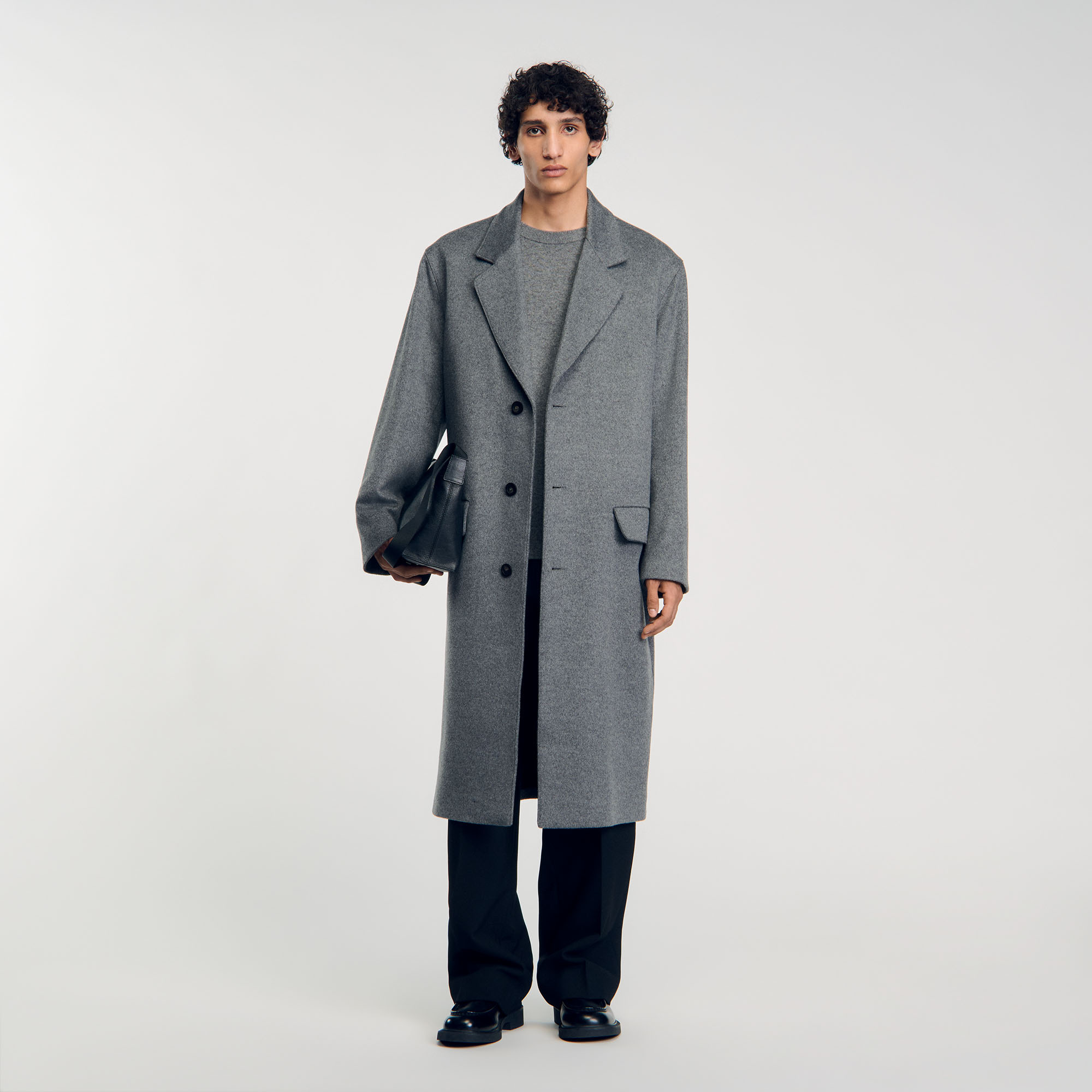 Manteau droit en drap de laine