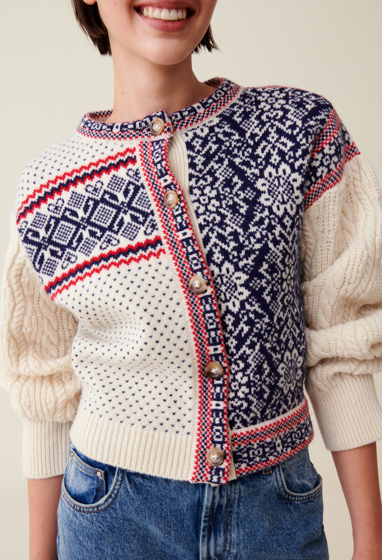 Cardigan laine motif torsadé