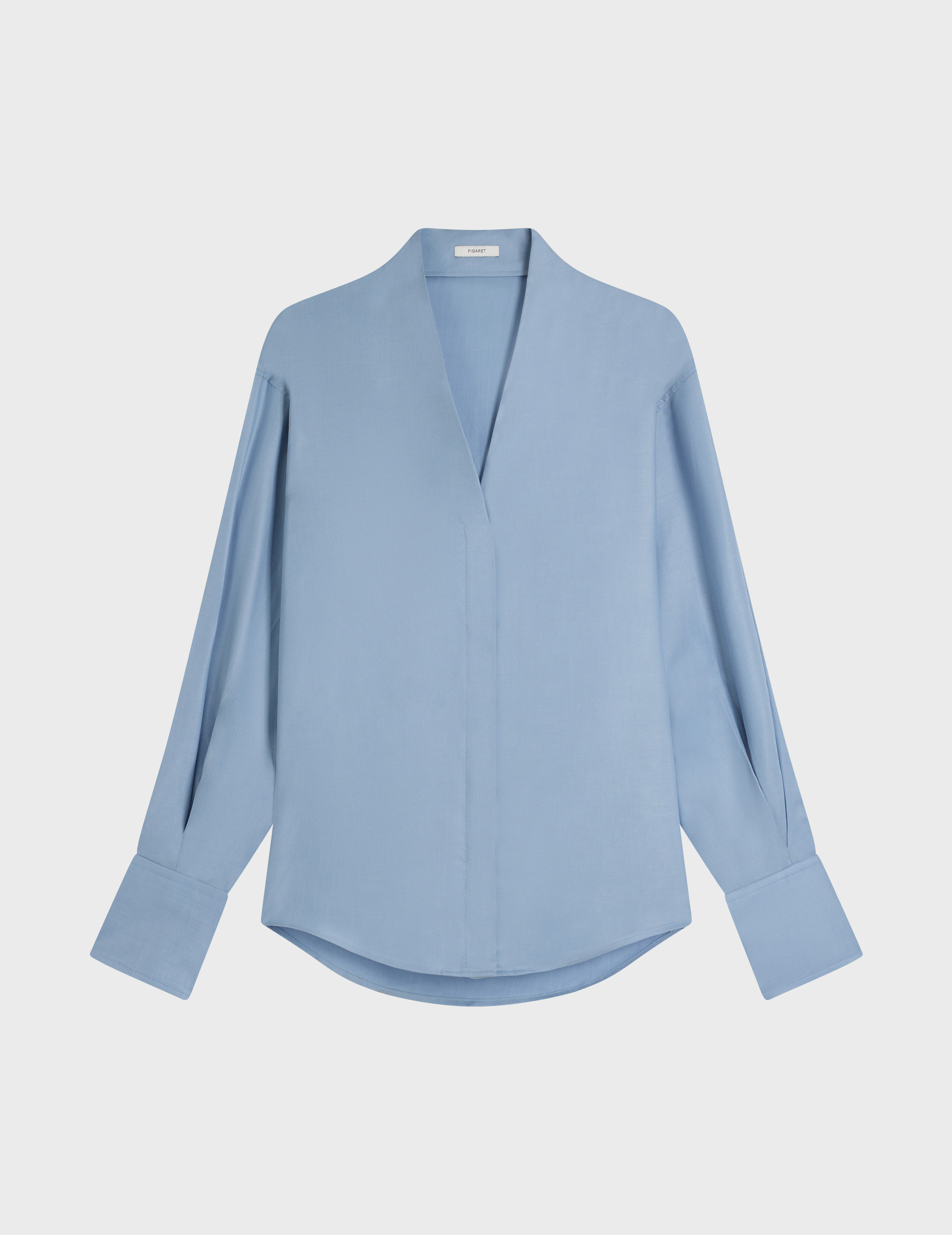 Chemise ilena col châle montant avec gorge cachée en lyocell uni bleu