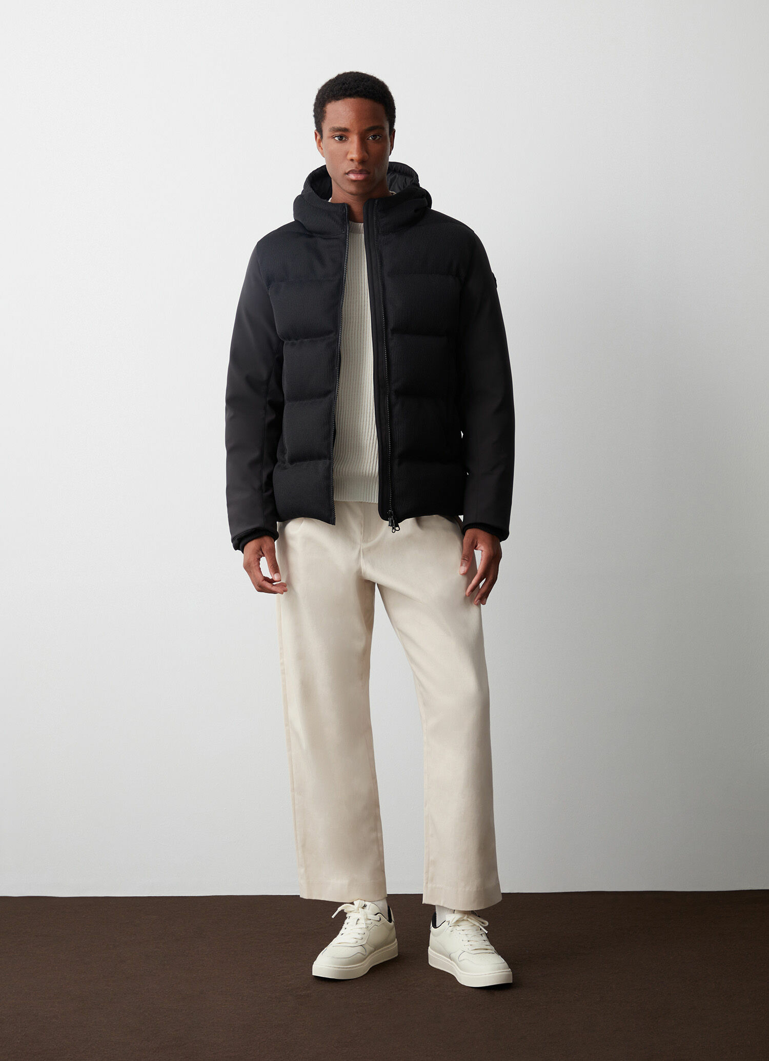 Doudoune en maille technique à côtes anglaises