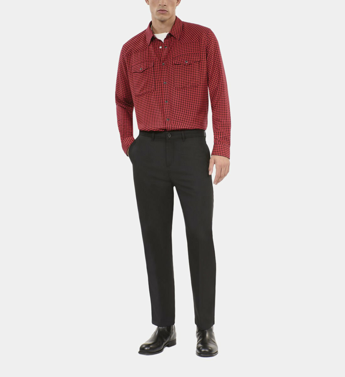 Chemise Pied De Poule Noir Et Rouge Homme
