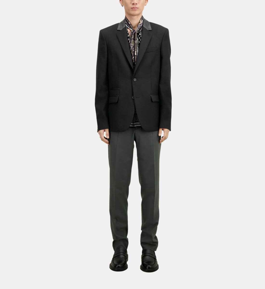 Blazer Noir En Laine Avec Détails En Cuir Homme