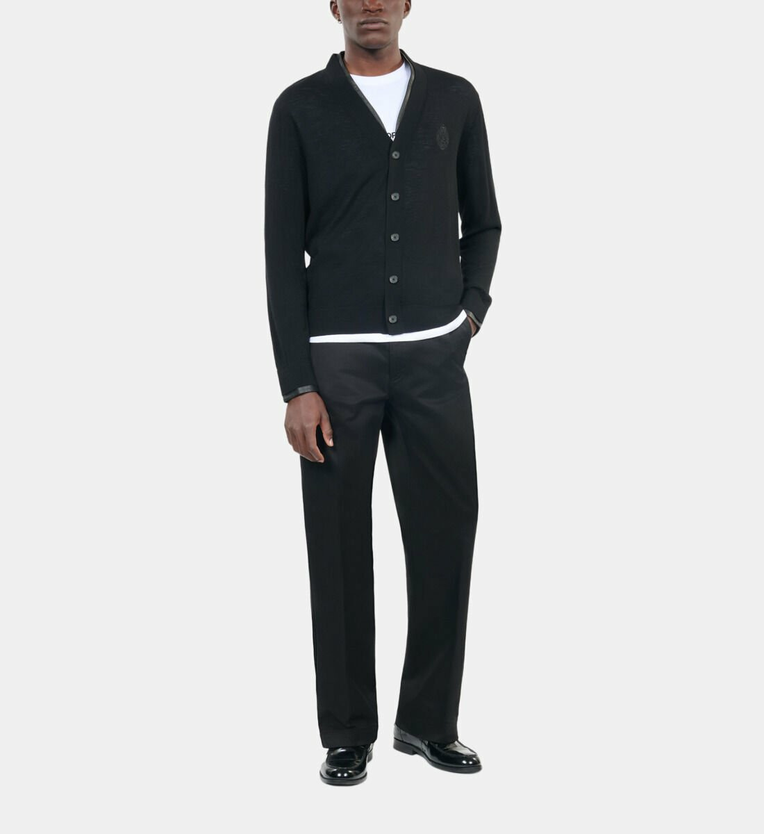 Cardigan En Laine Merinos Noire Homme