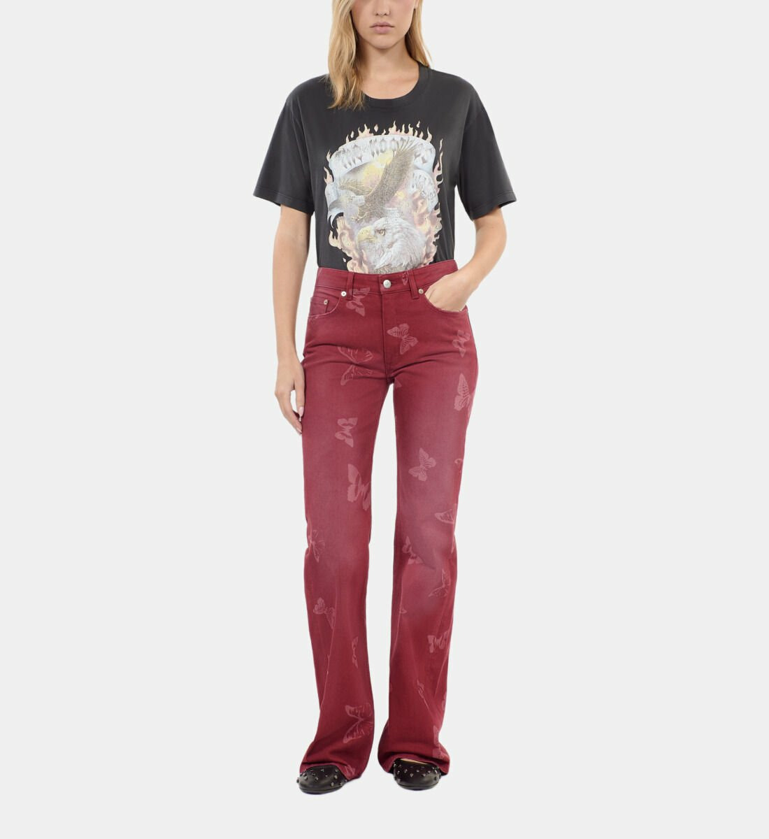 Jean Flare Imprimé Papillons Femme
