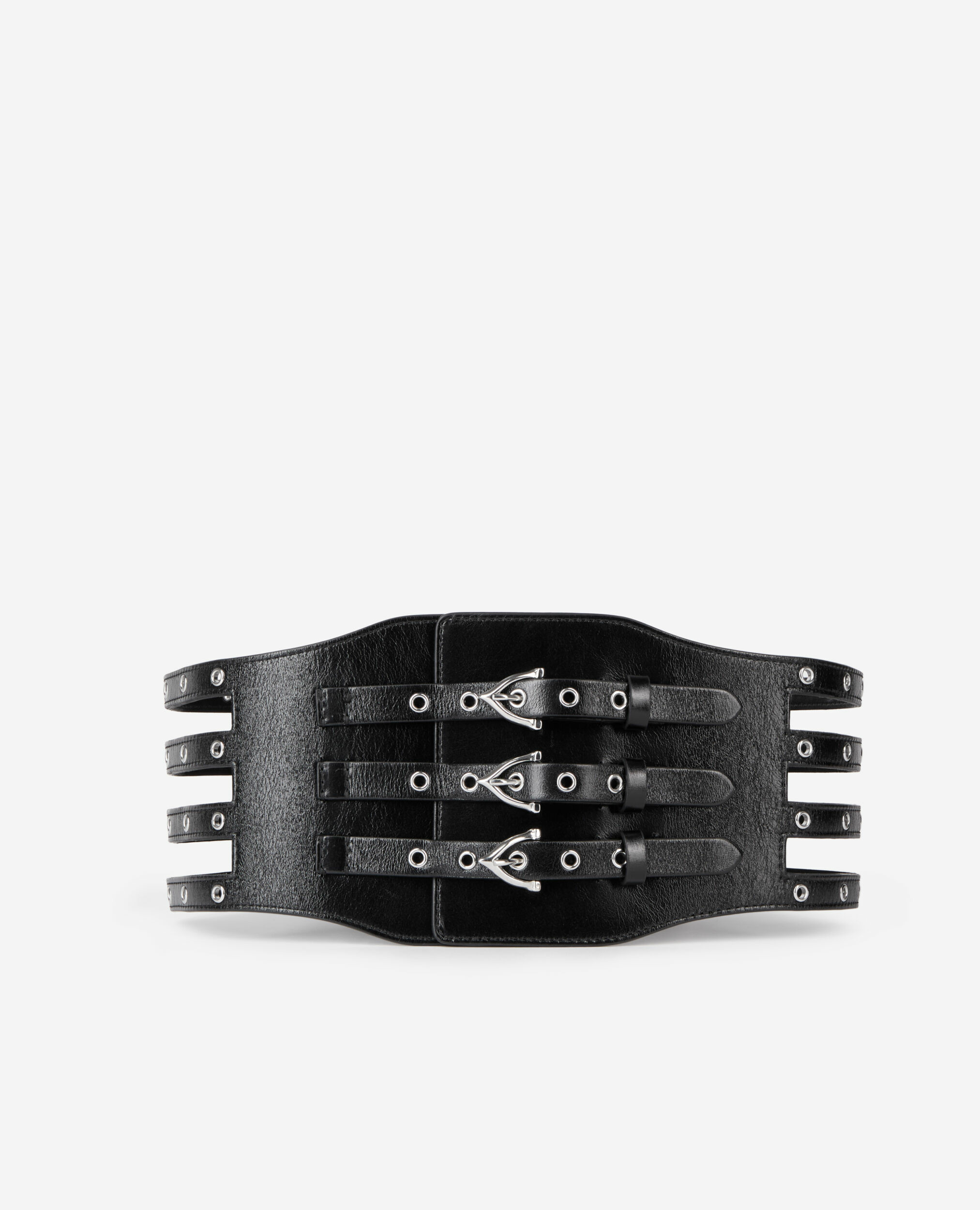 Ceinture Corset En Cuir Noir Avec Œillets
