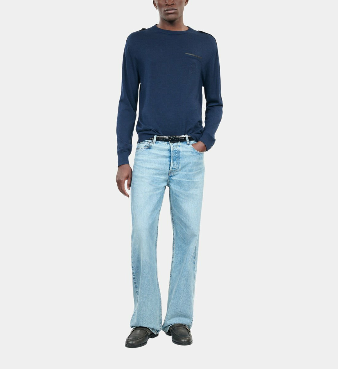 Pull En Laine Mérinos Bleue Homme