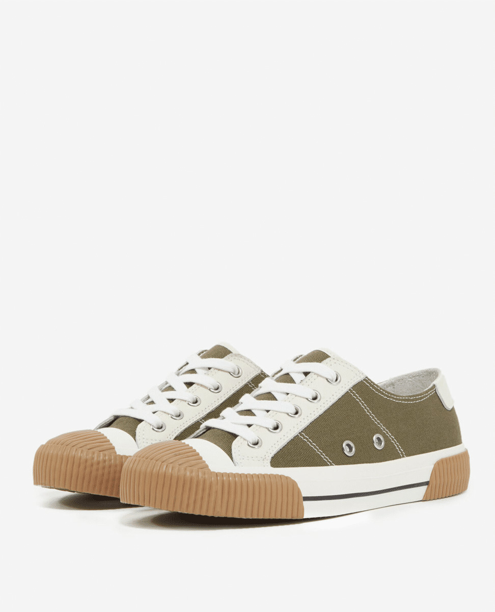 Sneakers Basses En Toile Avec Empiecements En Cuir