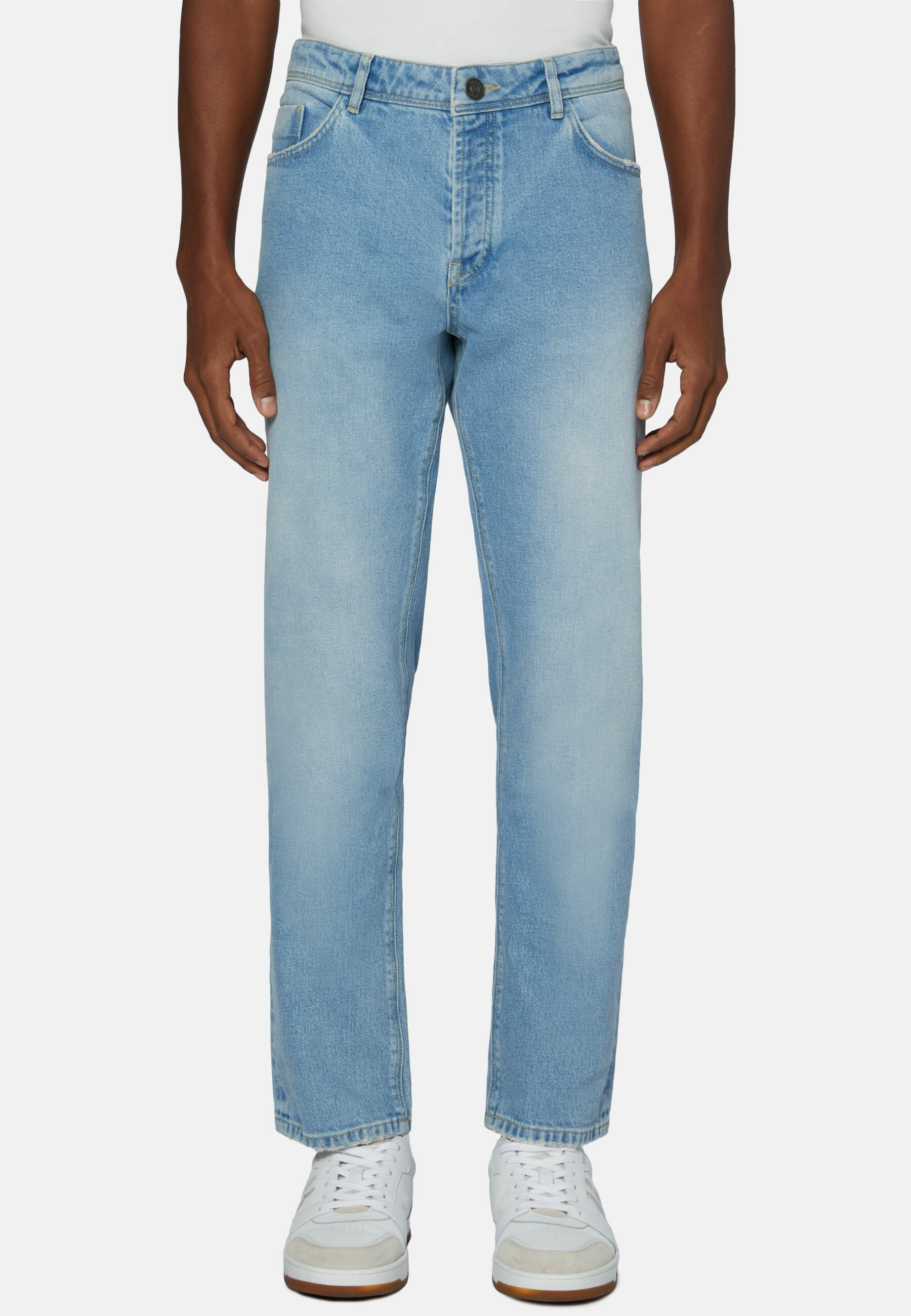 Jean En Denim Extensible Bleu À Délavage Clair