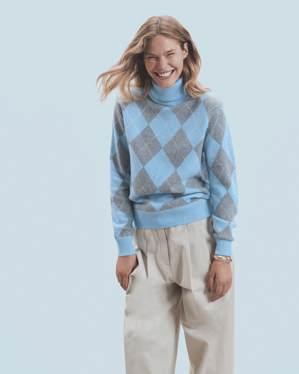 Pull Col Roulé à Motif Losange