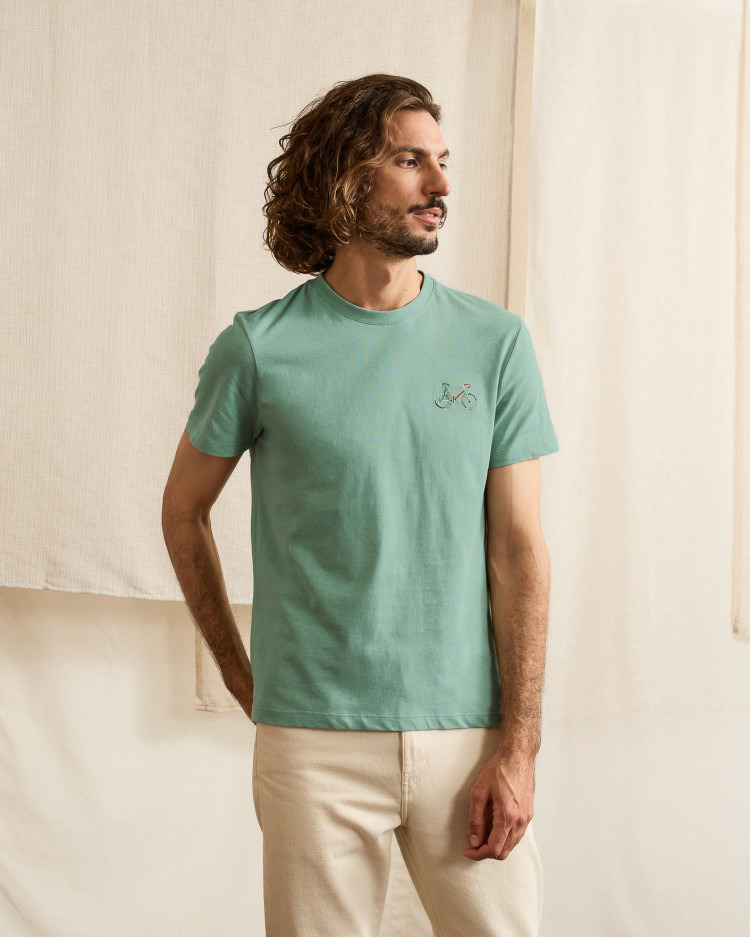 T-shirt col rond vert clair Vélo multicolore