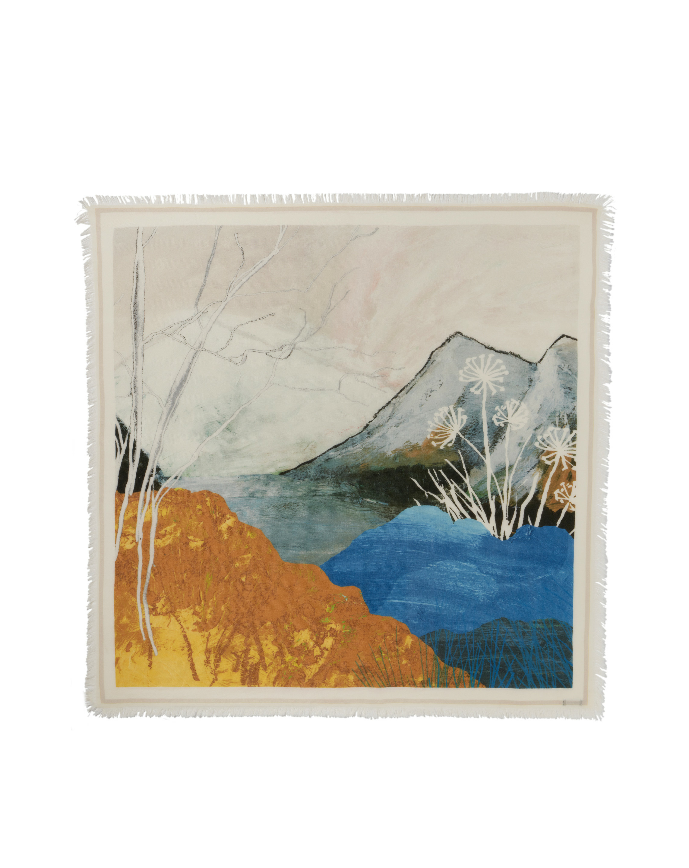 Carré chevron à franges imprimé paysage d'automne 120 x 120 cm - Accessoire - NATUREL