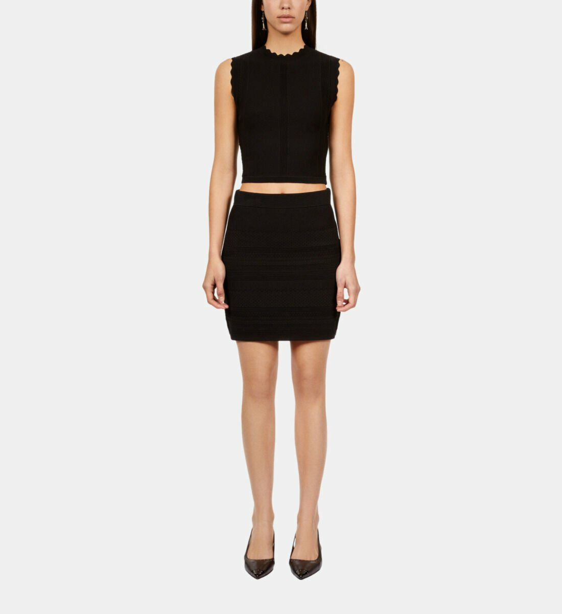 Jupe Courte Noire En Maille Femme