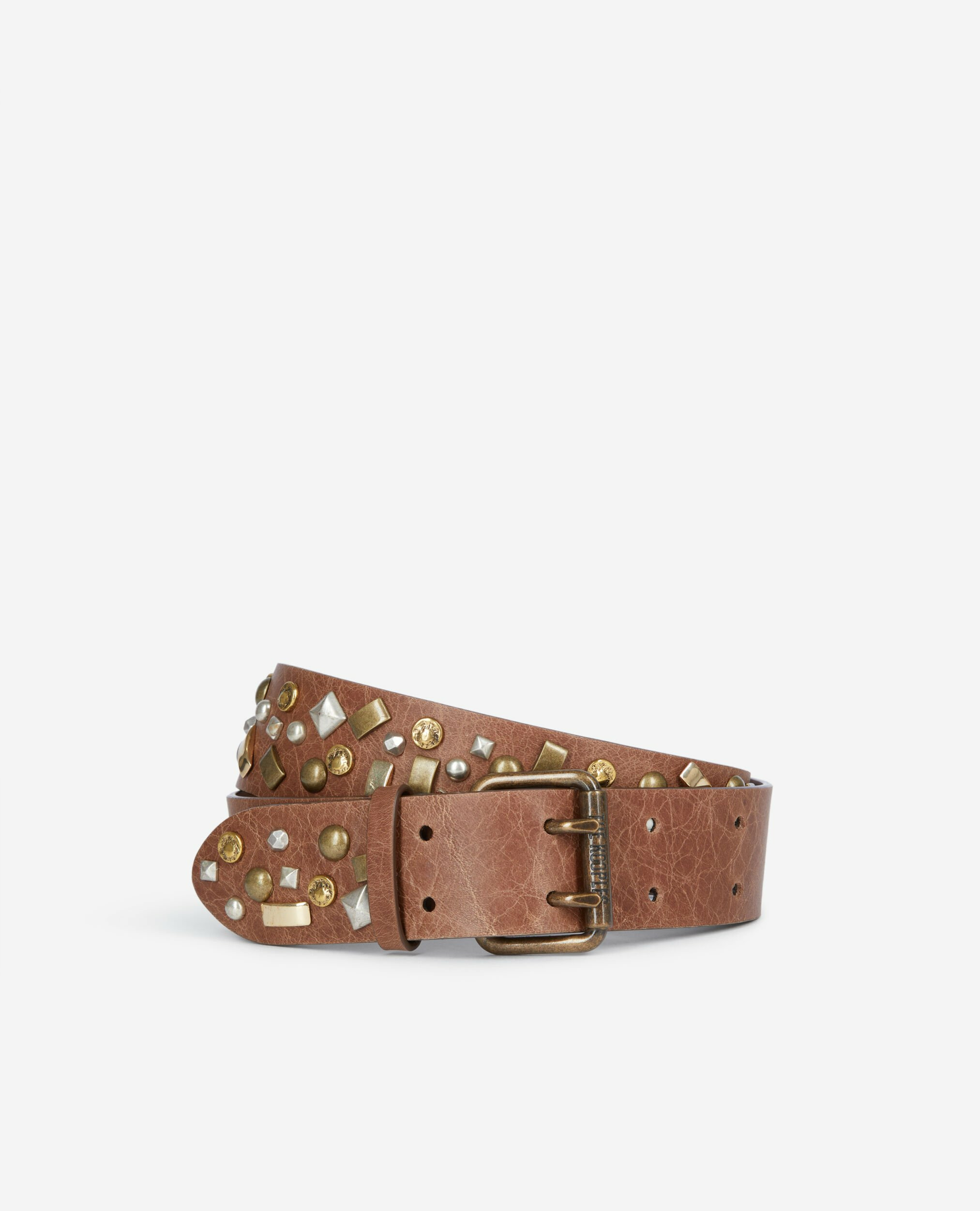 Ceinture En Cuir Marron Avec Rivets