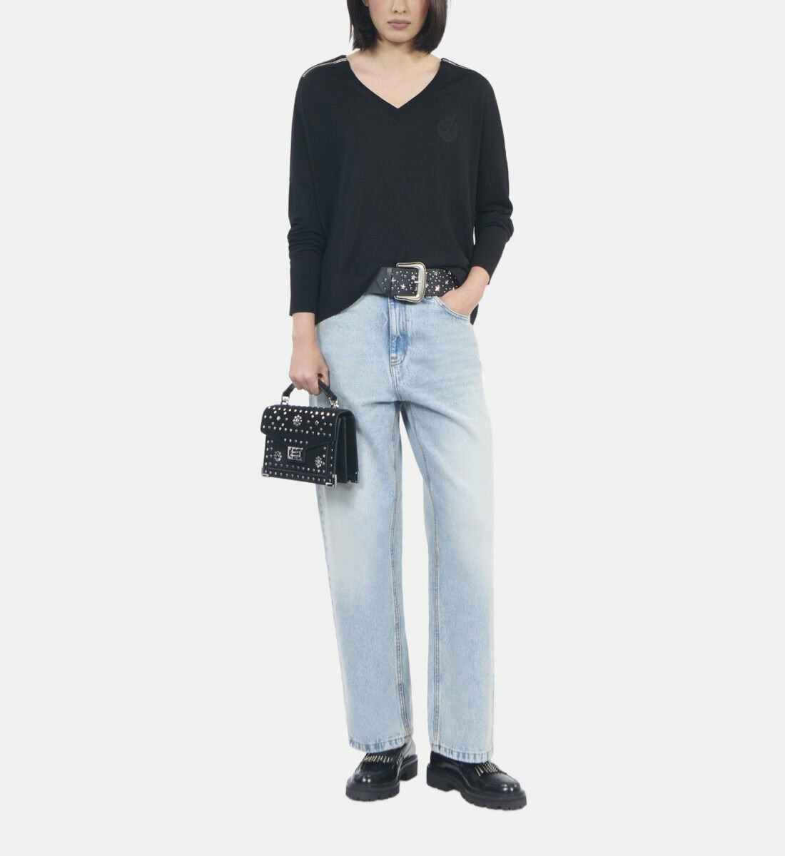 Pull En Laine Mérinos Noire Femme