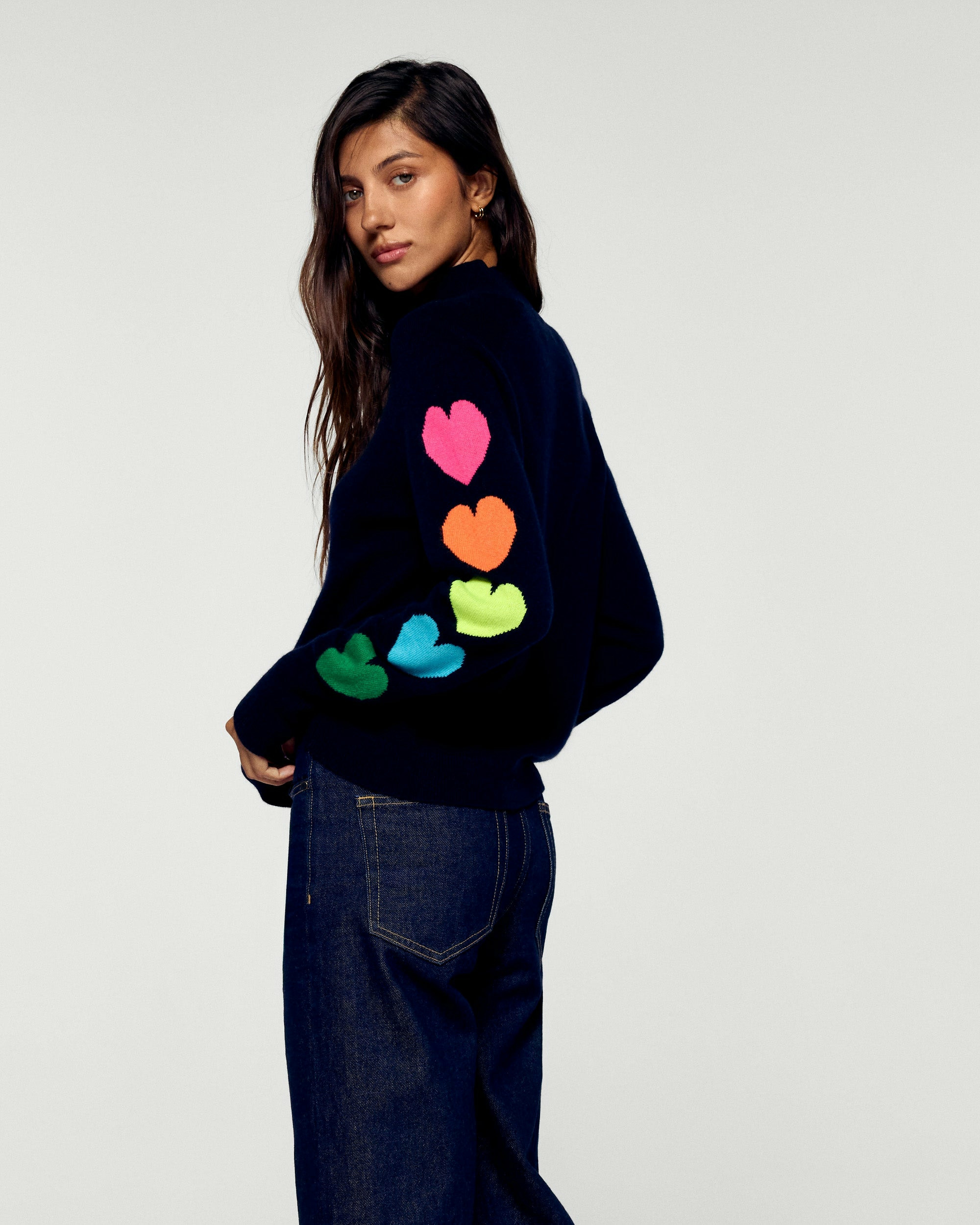 Pull Col Montant Cœurs Multicolores