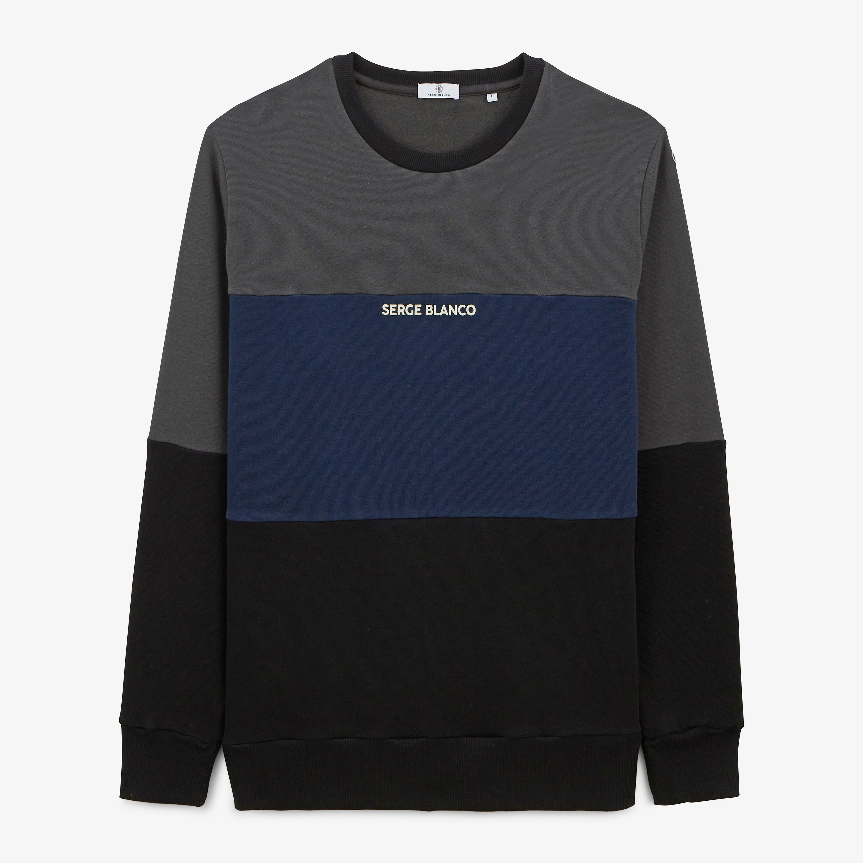 Sweat à col rond tricolore logo gris anthracite