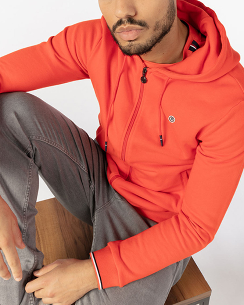 Sweat zippé à capuche orange PLAY