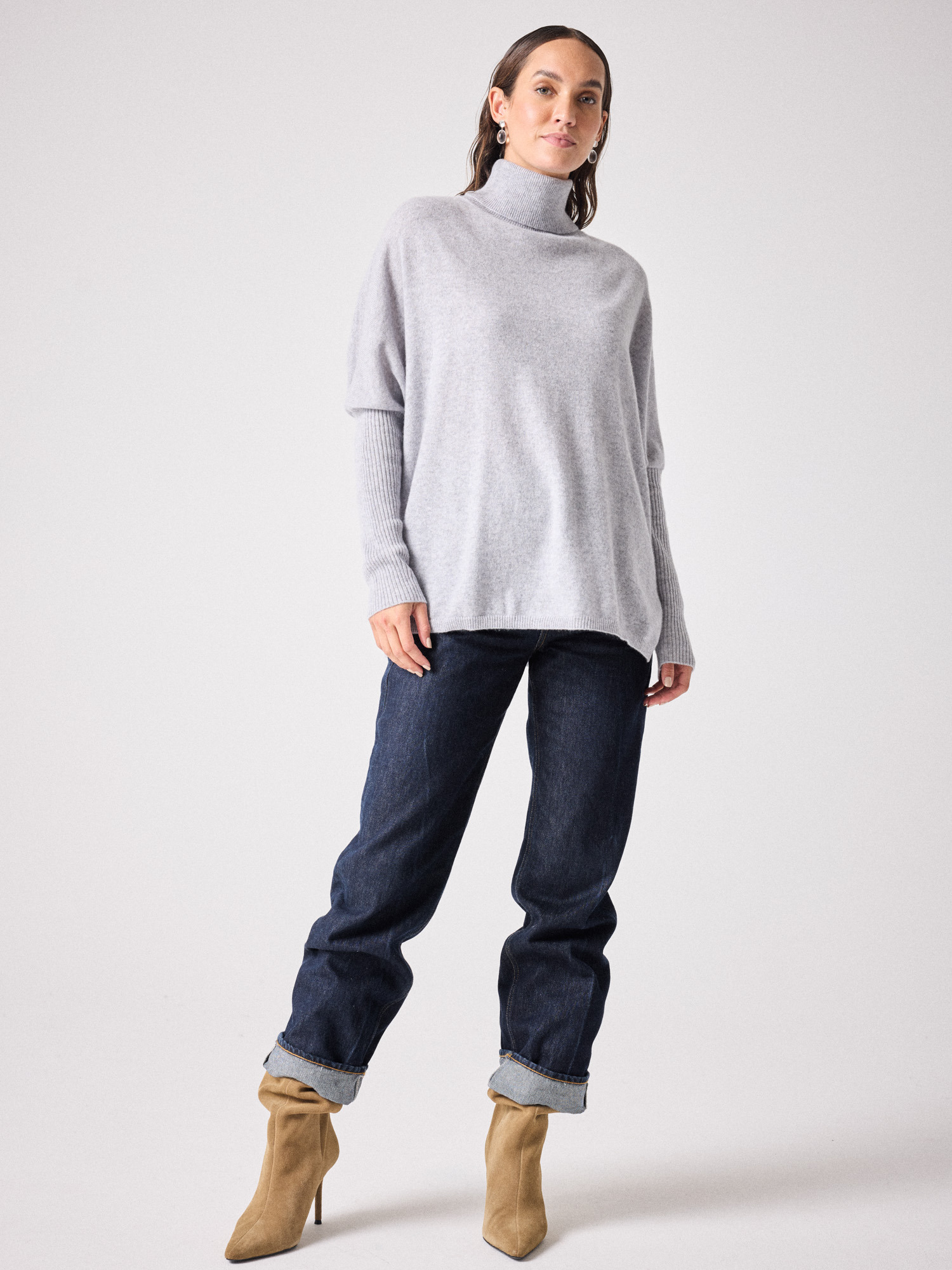 Pull poncho col roulé cachemire Margareth ACIER