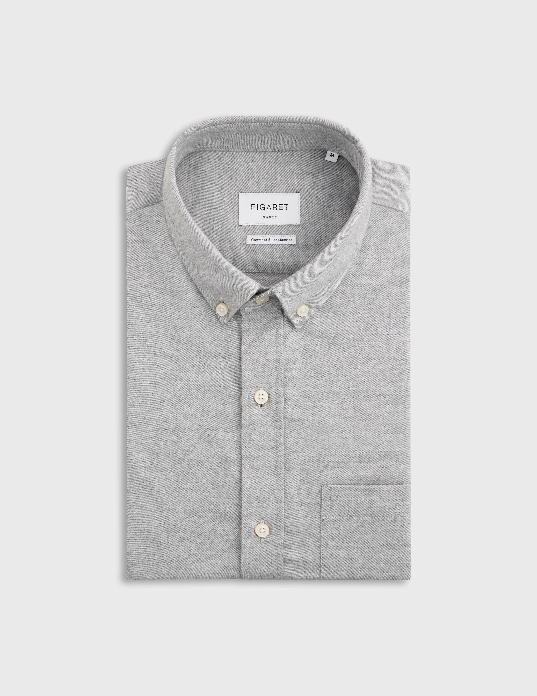Chemise gabriel col américain avec poche en flanelle de coton et cachemire unie gris