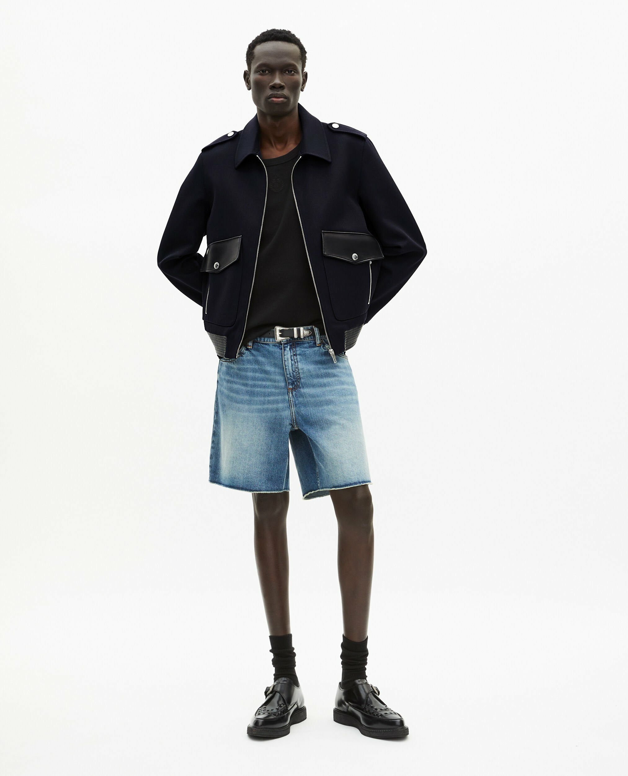 Blouson En Laine Bleu Marine Homme