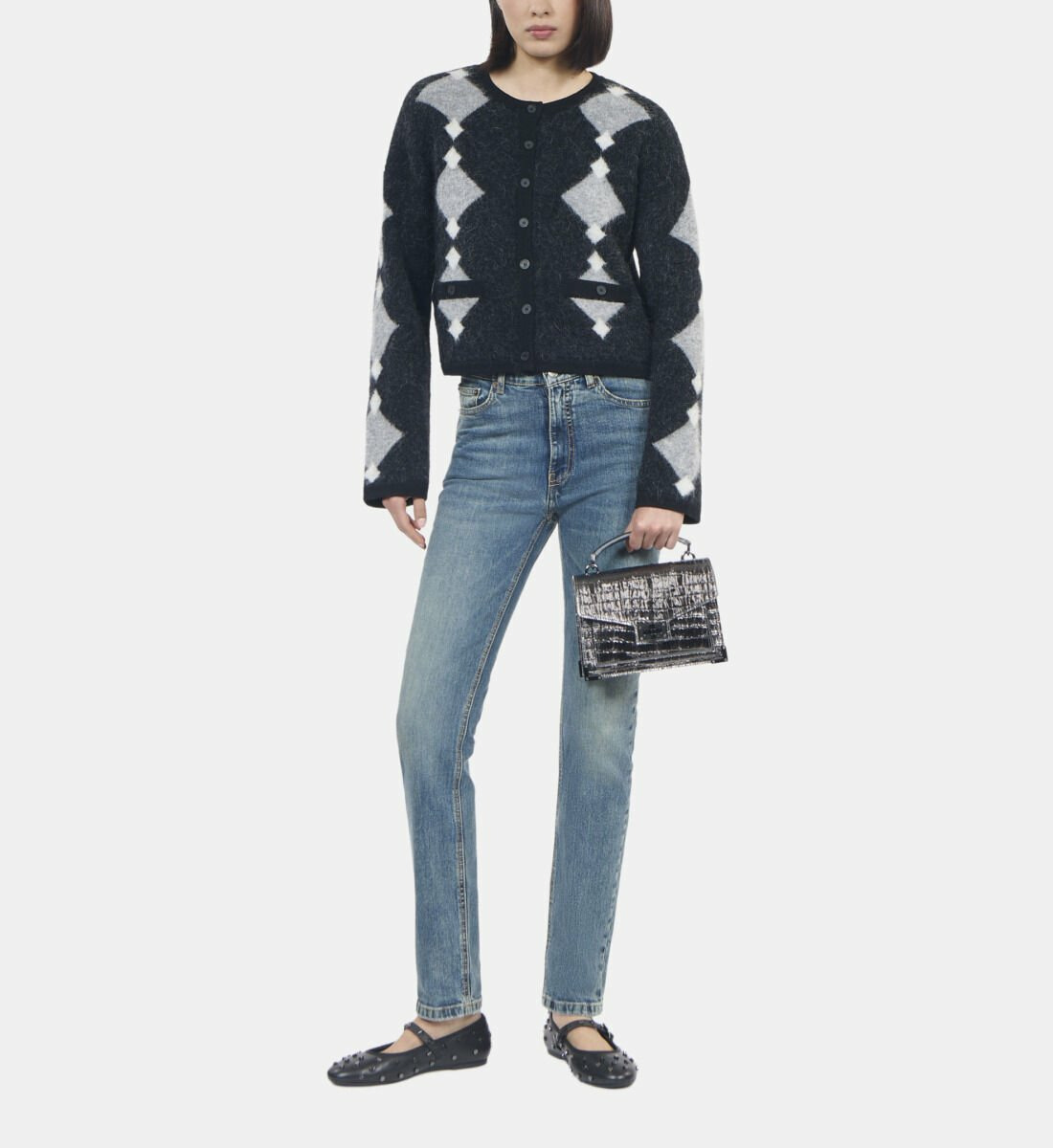 Cardigan En Alpaga À Losanges Gris Femme