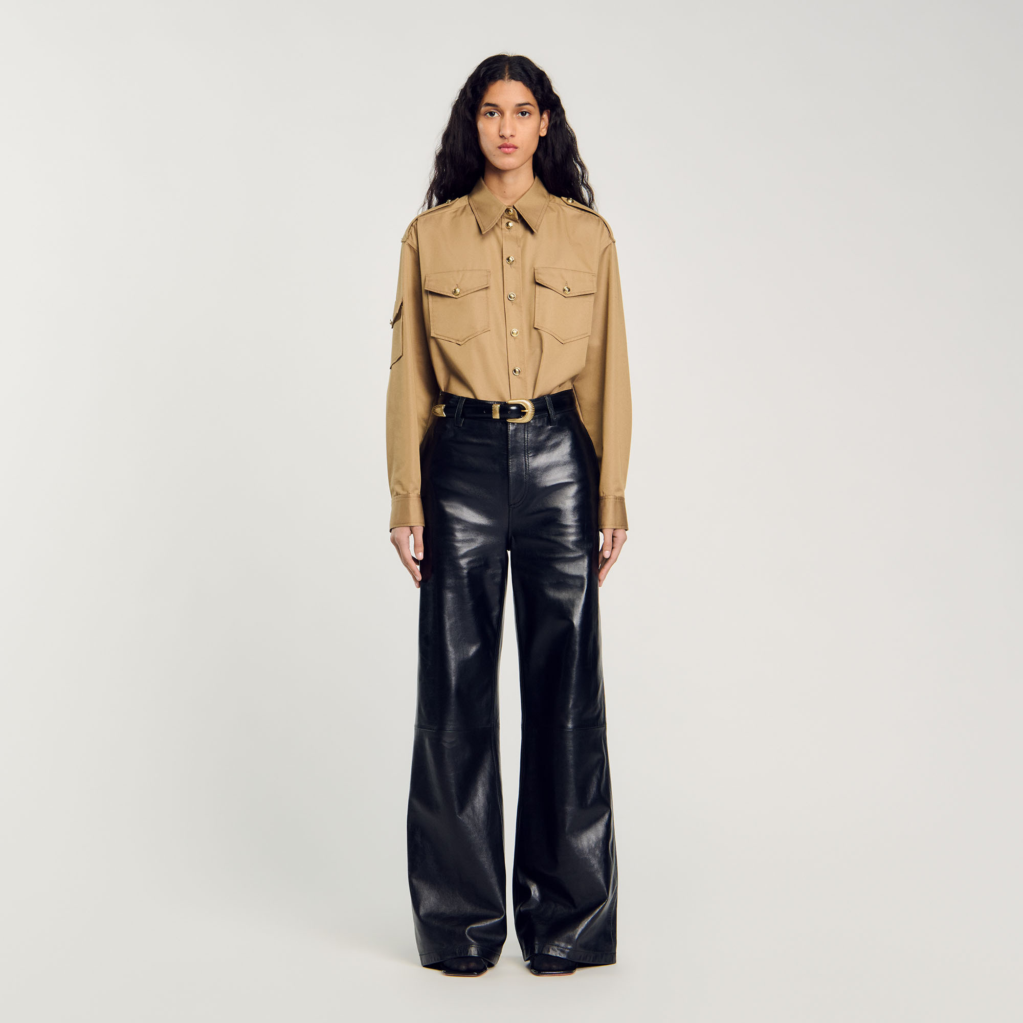 Pantalon évasé en cuir