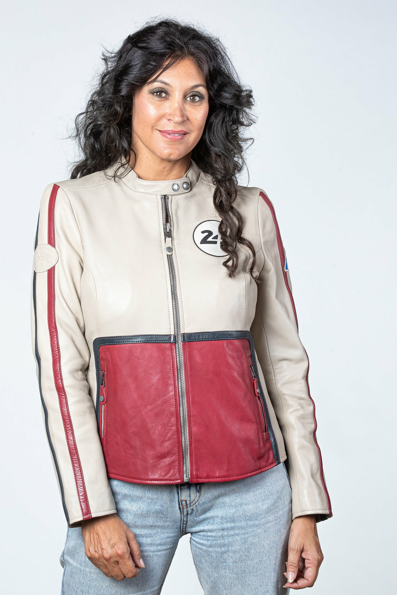Blouson Cuir 24h Le Mans Femme Malia écru.rouge