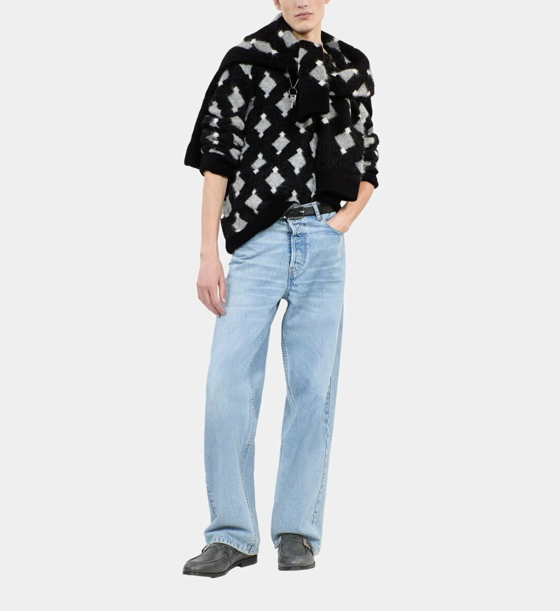 Pull À Losanges En Laine Et Alpaga Noir Et Gris Homme