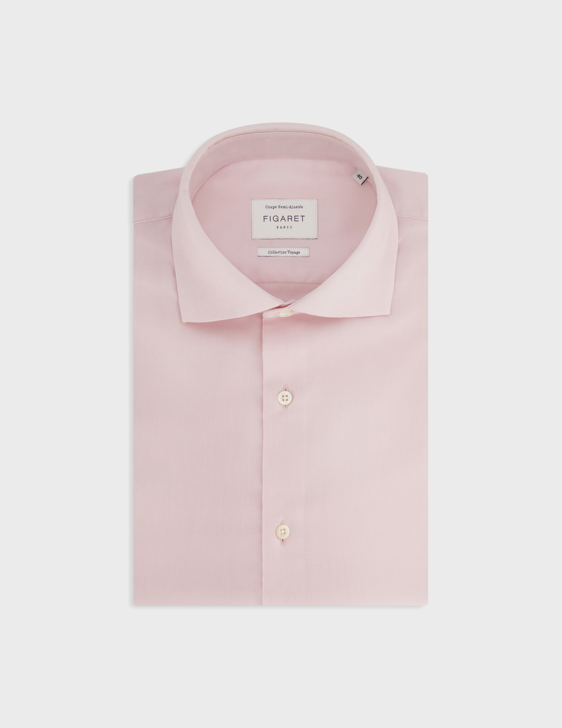Chemise voyage col italien en façonné uni rose