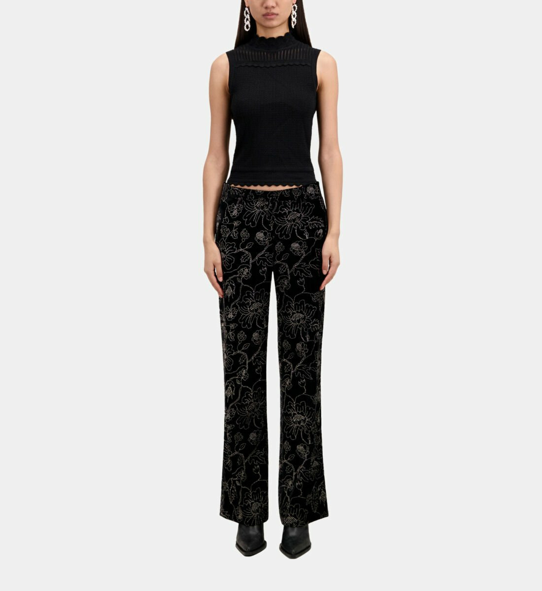 Pantalon Tailleur Noir En Velours Avec Glitters Femme