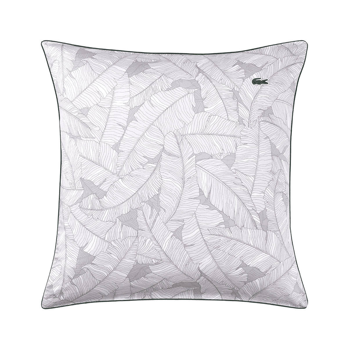 Lacoste - Taie d'oreiller en satin de coton lavé gris, L Leaf