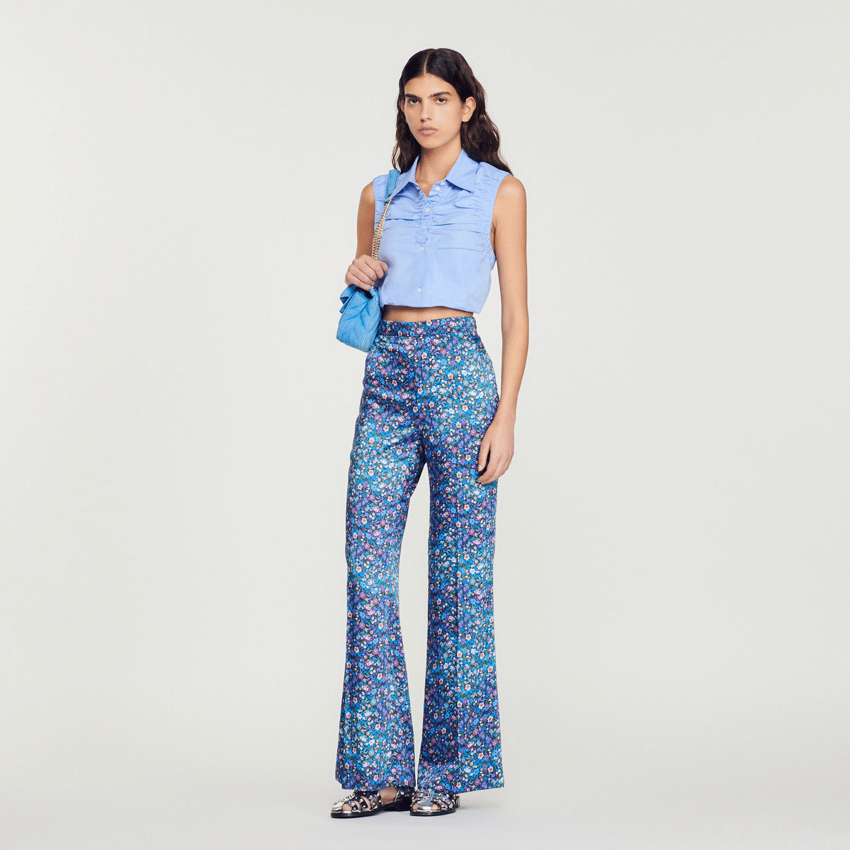 Pantalon satiné imprimé fleuri