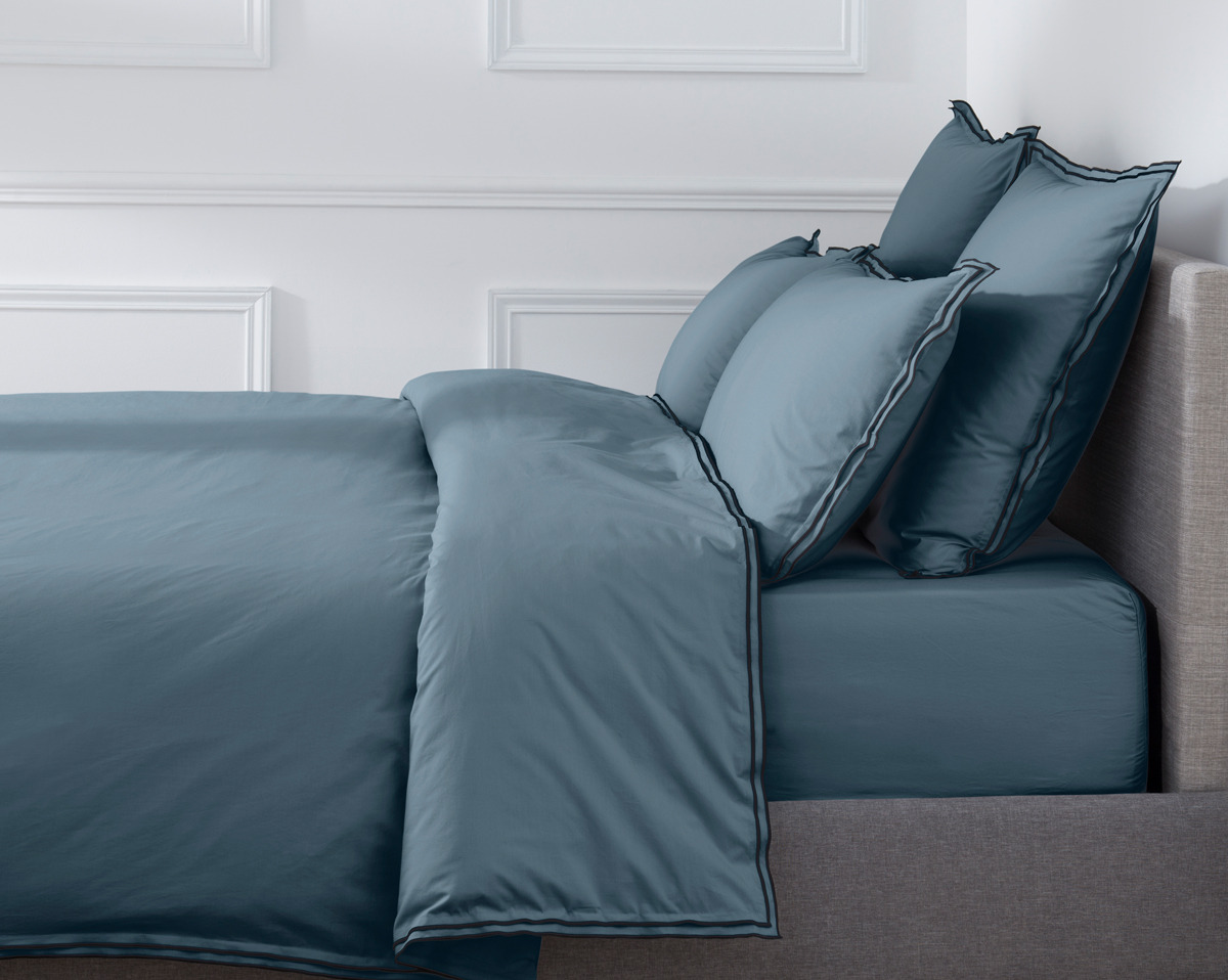 HOUSSE DE COUETTE | Pure White Percale Lavée - Blue - Finition Black