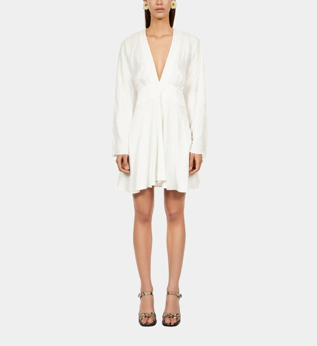 Robe Courte Blanche Jacquard Baroque Femme