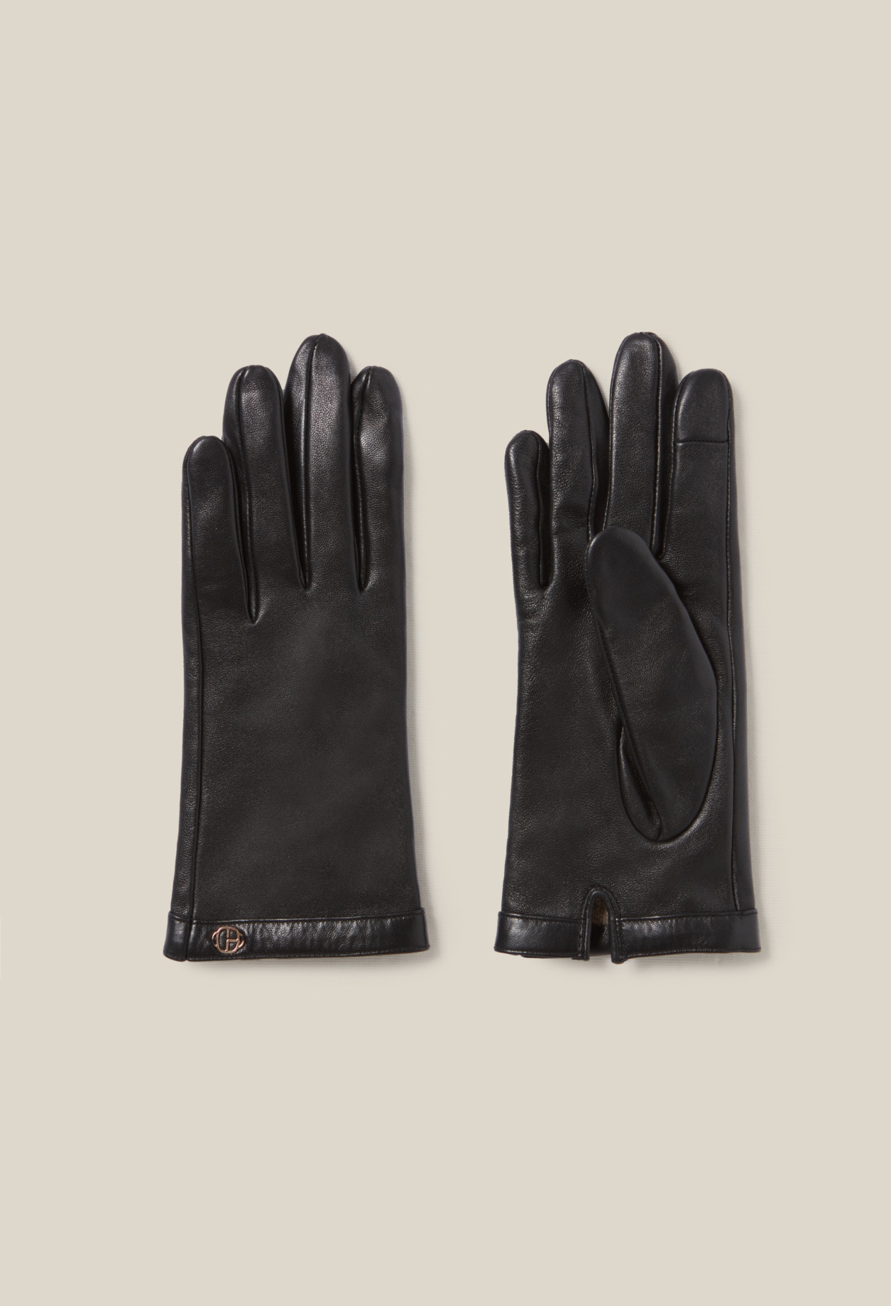 Gants cuir noir monogramme CP doré