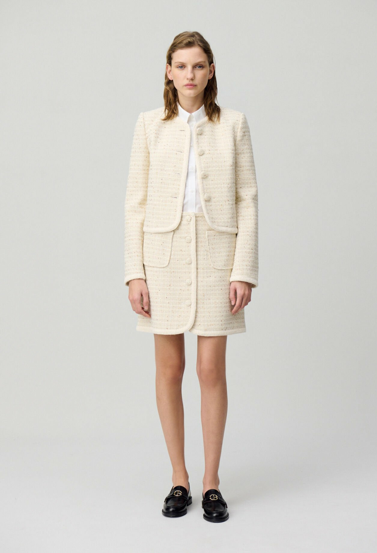 Jupe courte tweed boutonnée