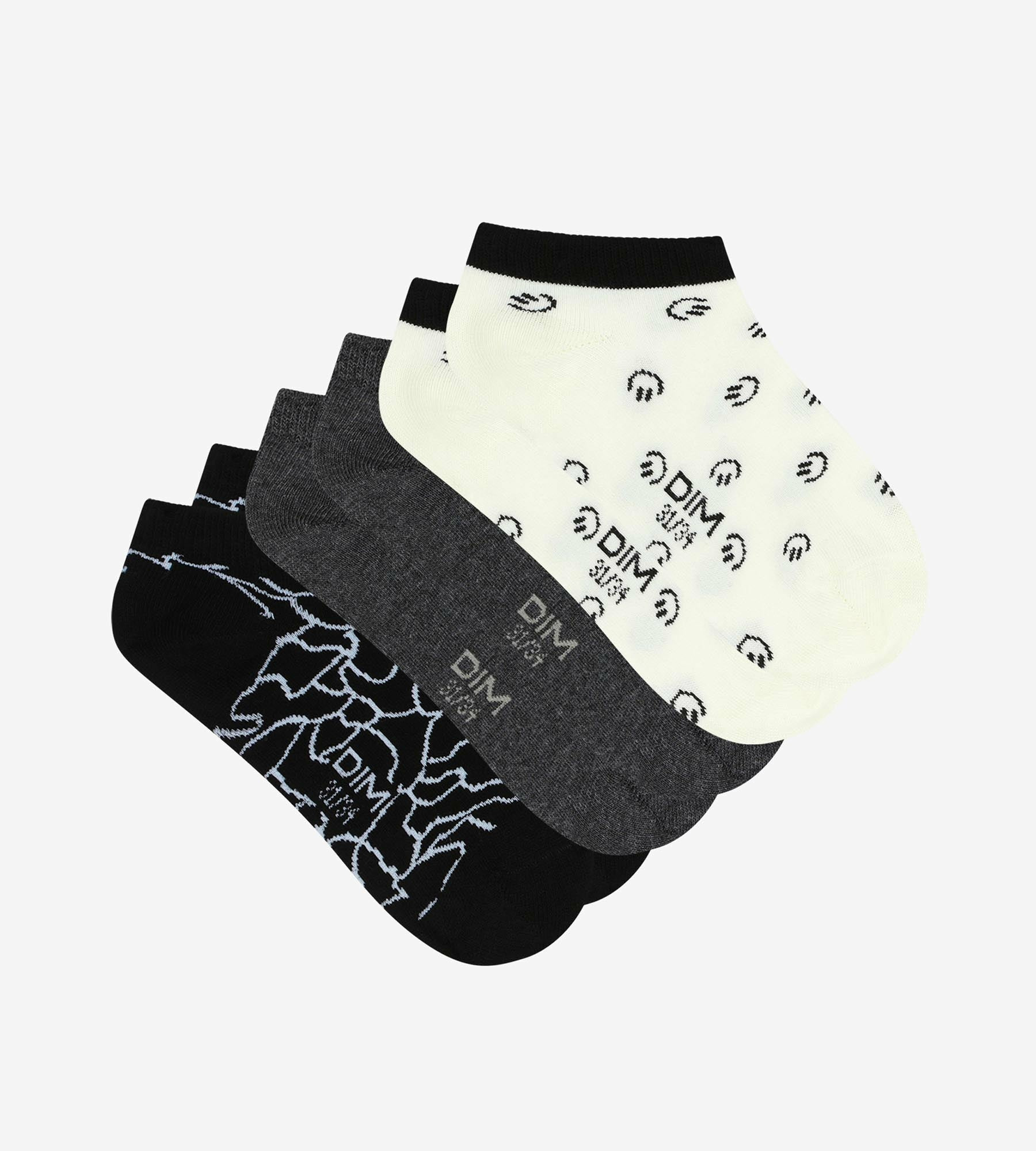 Lot de 3 paires de socquettes enfant Noir à motif smiley Coton Style