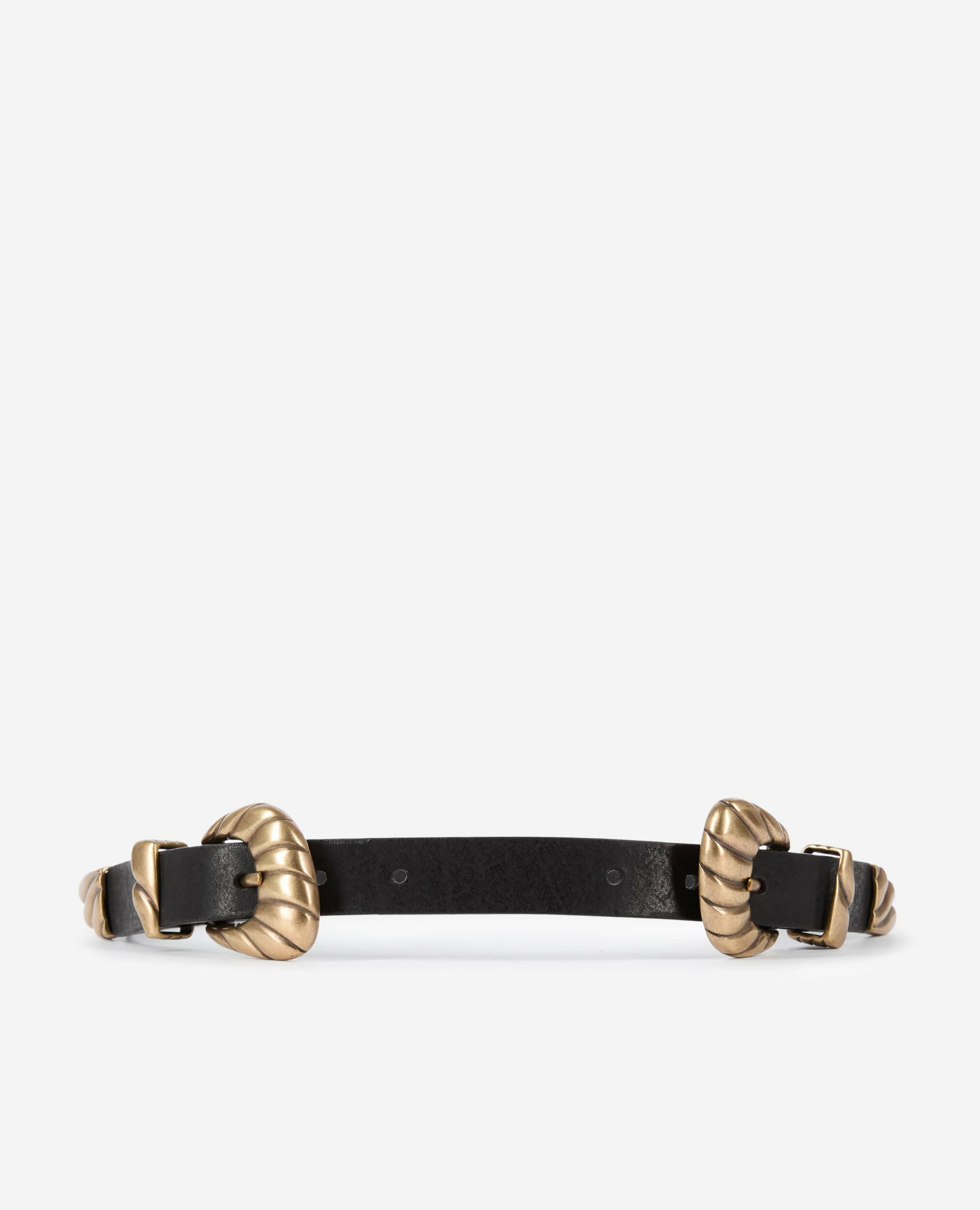 Ceinture Fine À Double Boucle En Cuir Noir