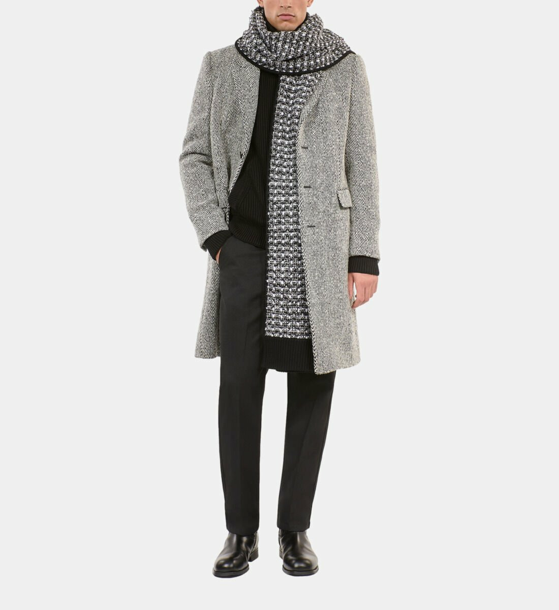 Manteau Long Chevron Noir Et Blanc Homme