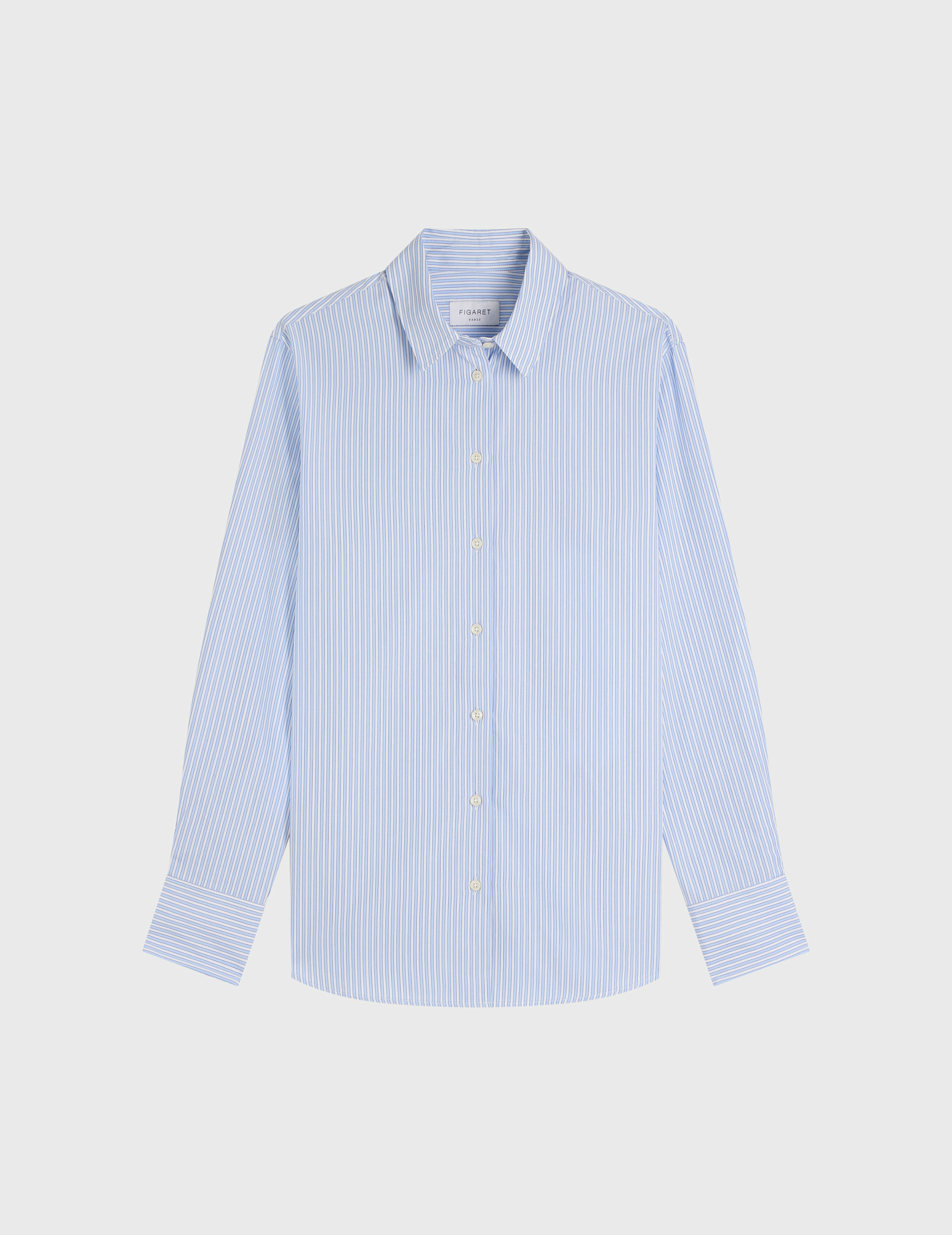 Chemise marion en popeline rayée bleu clair