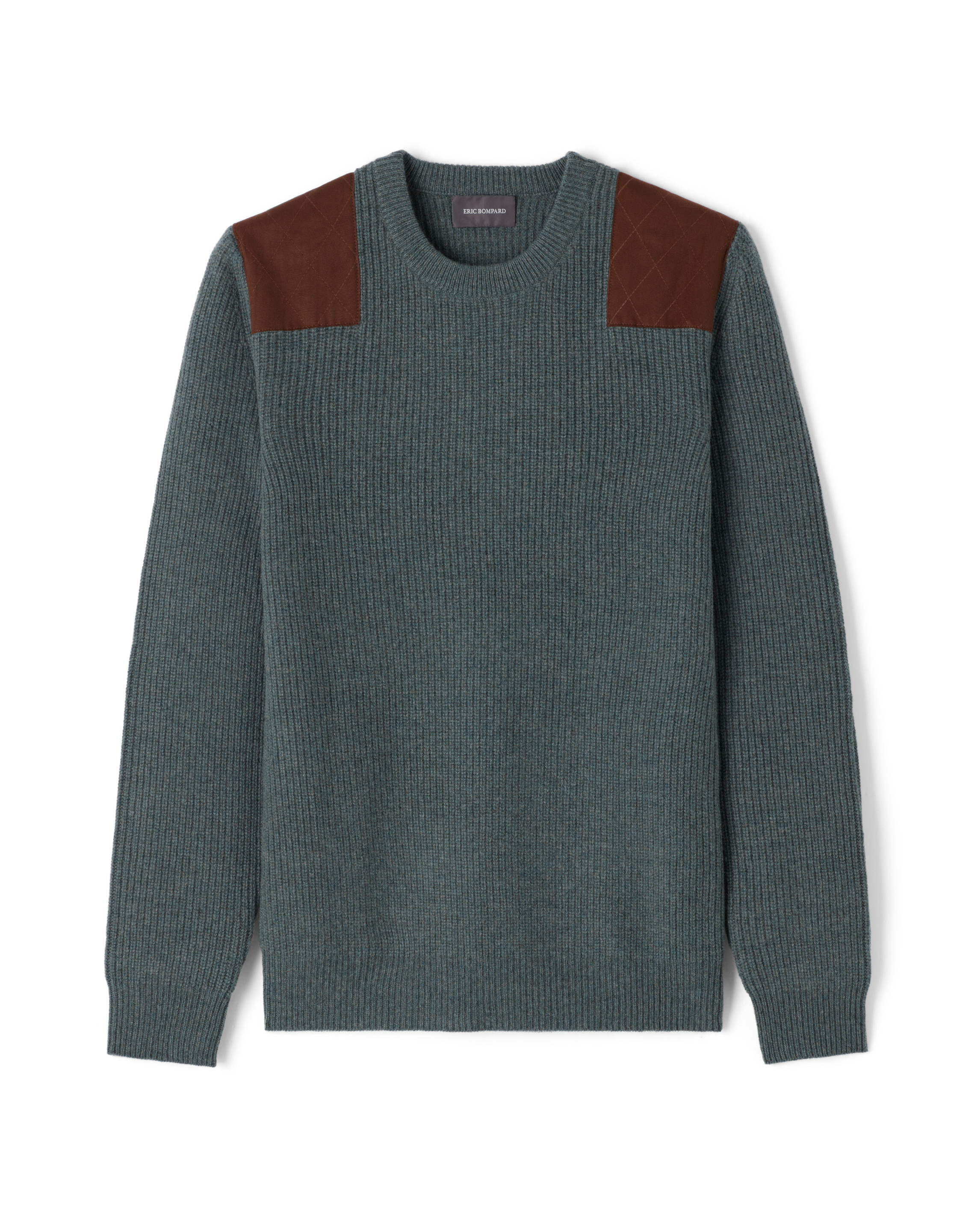 Ras de cou côtes perlées patch daim épaules - Homme - VERT RIVAGE