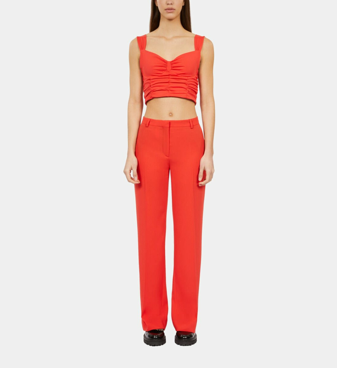 Top Rouge Court Avec Drapé Femme