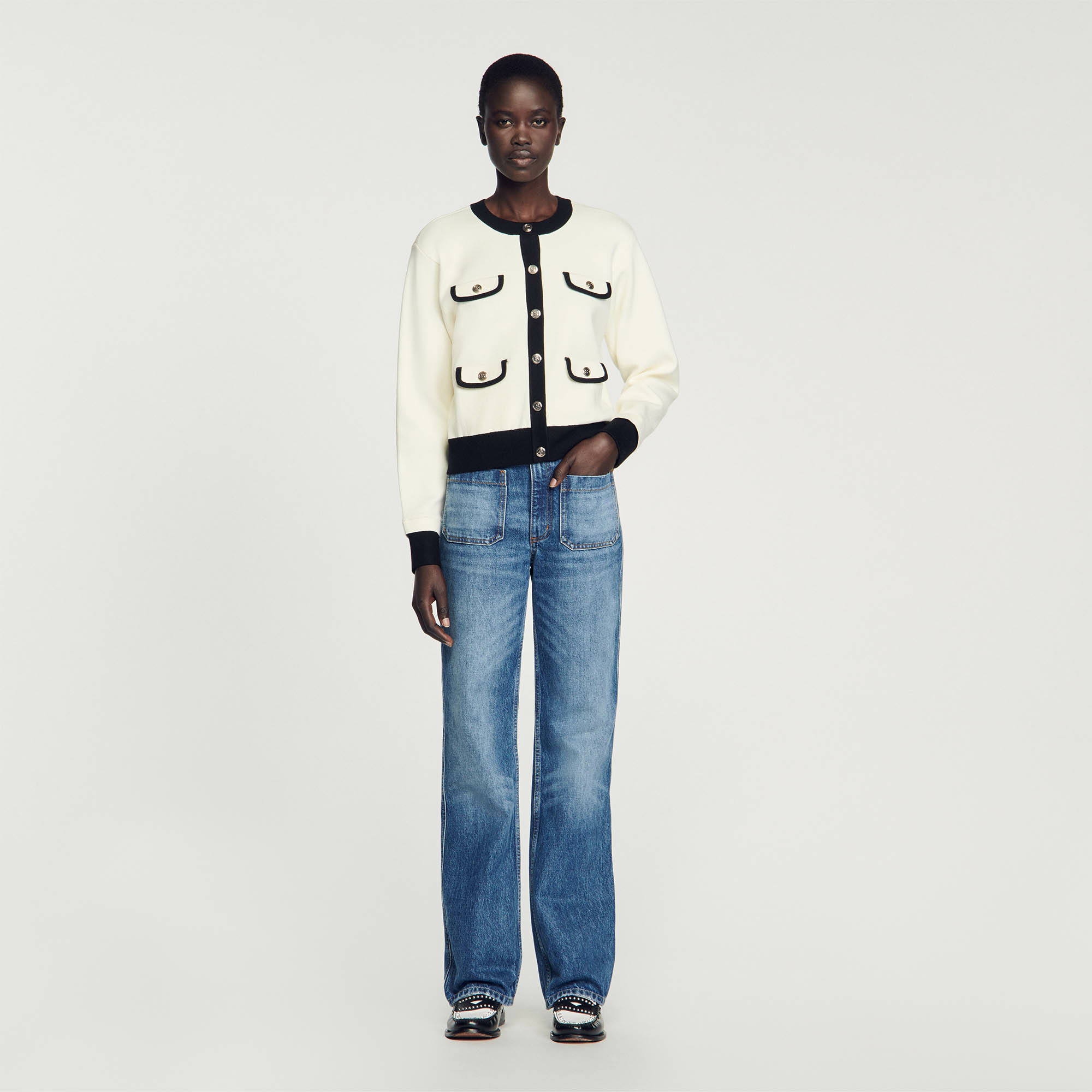 Cardigan bicolore à boutons