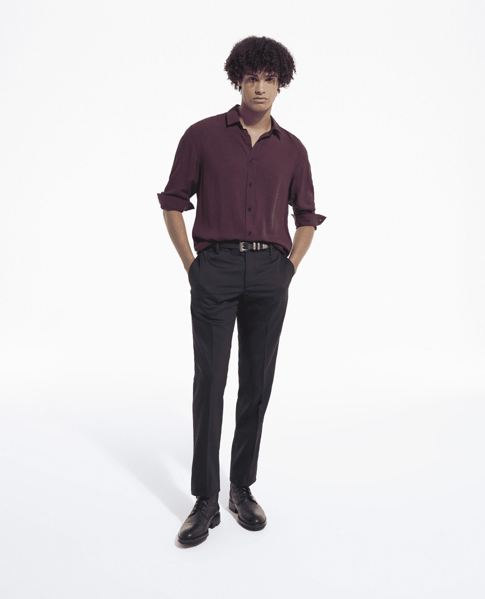 Chemise Slim Decintree Unie Patte De Boutonnage Cachee