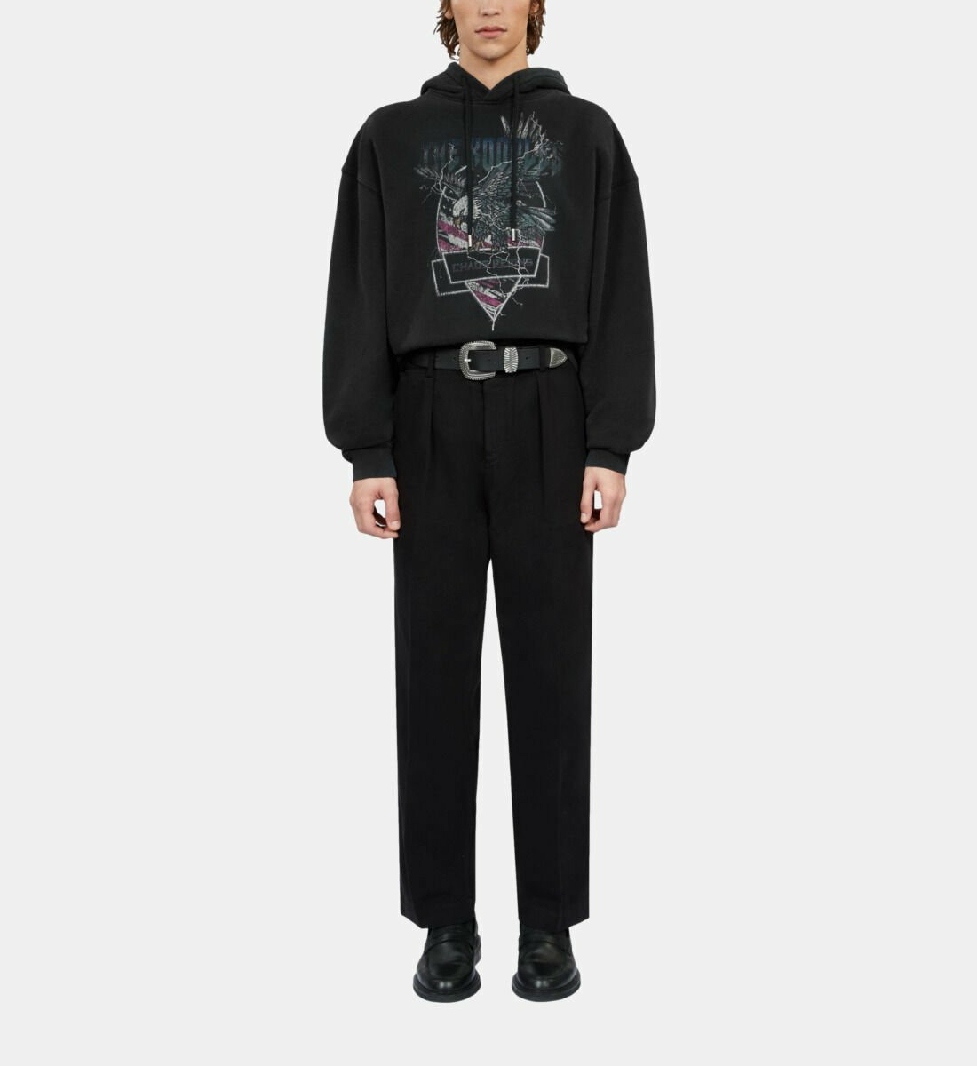 Sweatshirt À Capuche Noir Avec Sérigrahie Chaos Eagle Homme