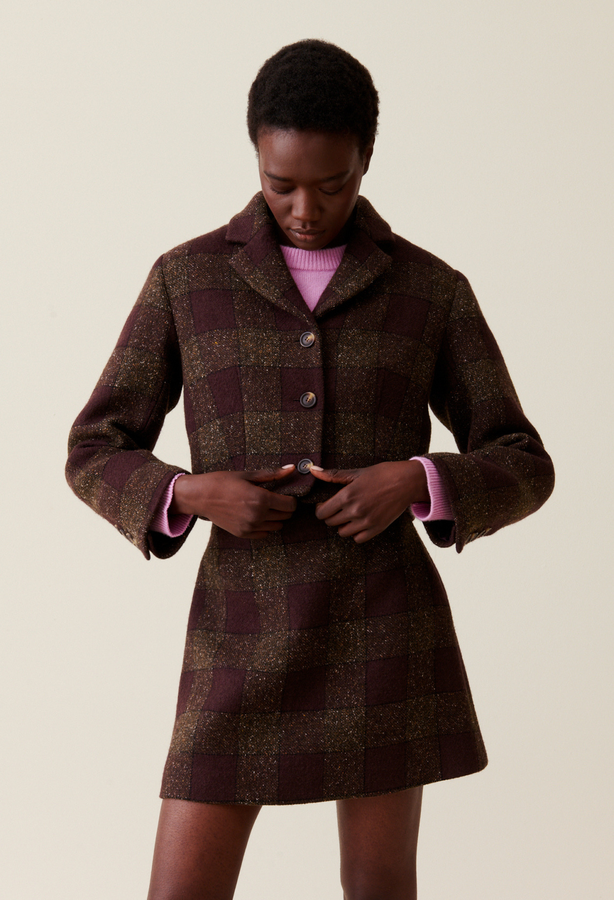 Veste courte carreaux boutonnée