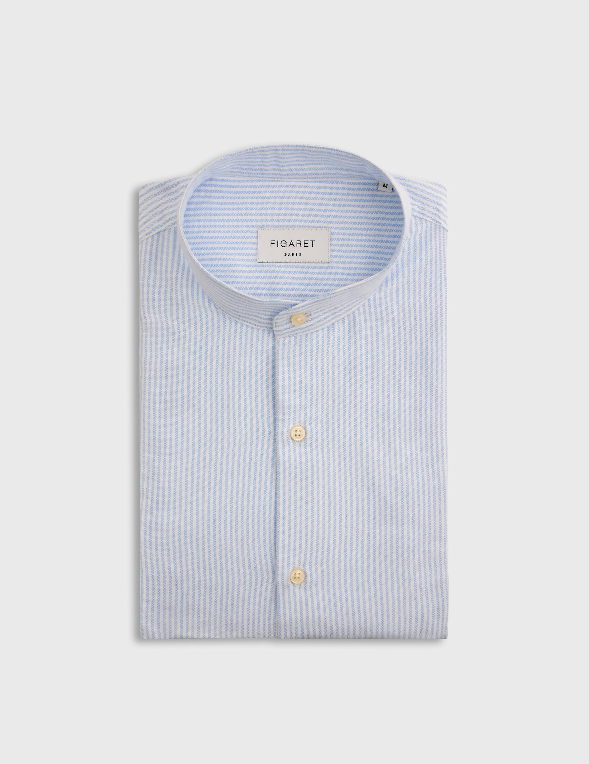 Chemise herwin col officier en oxford gratté rayé bleu