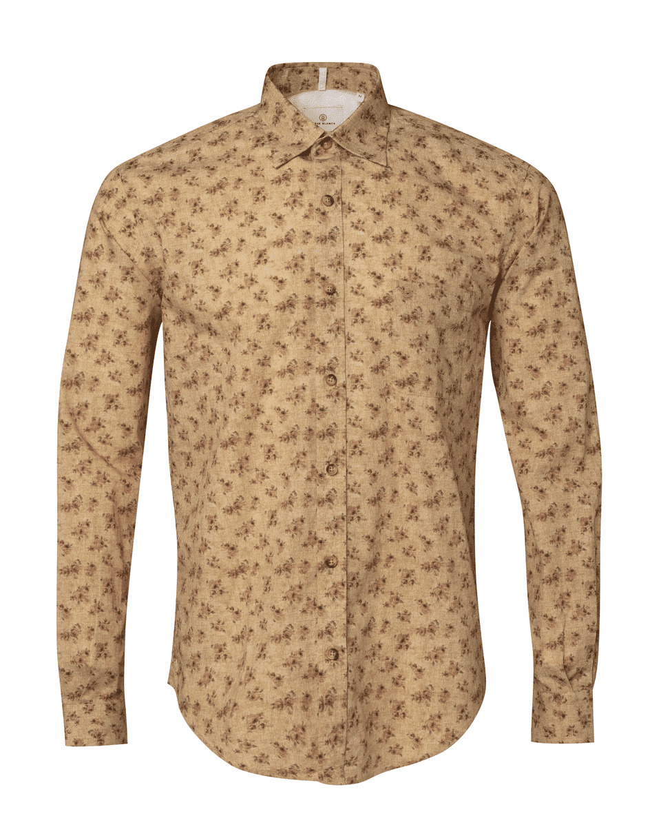 Chemise homme imprimée fleurs vintage jaune coupe ajustée