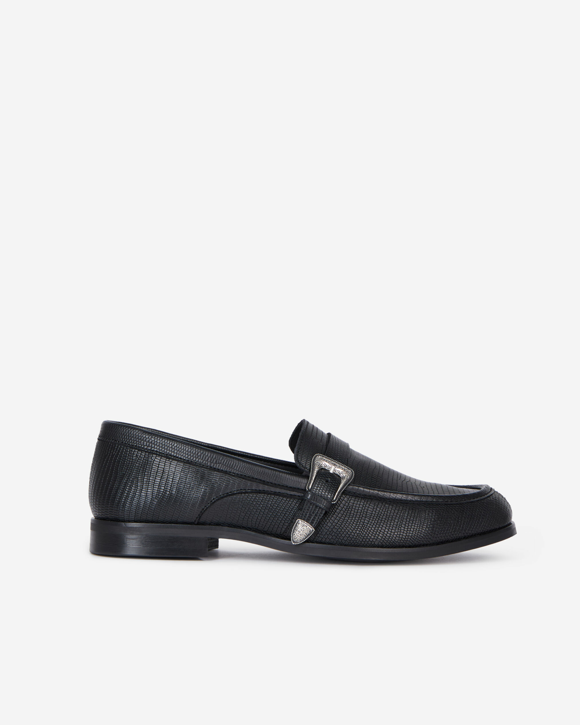 Mocassins En Cuir Noir Avec Boucle Western
