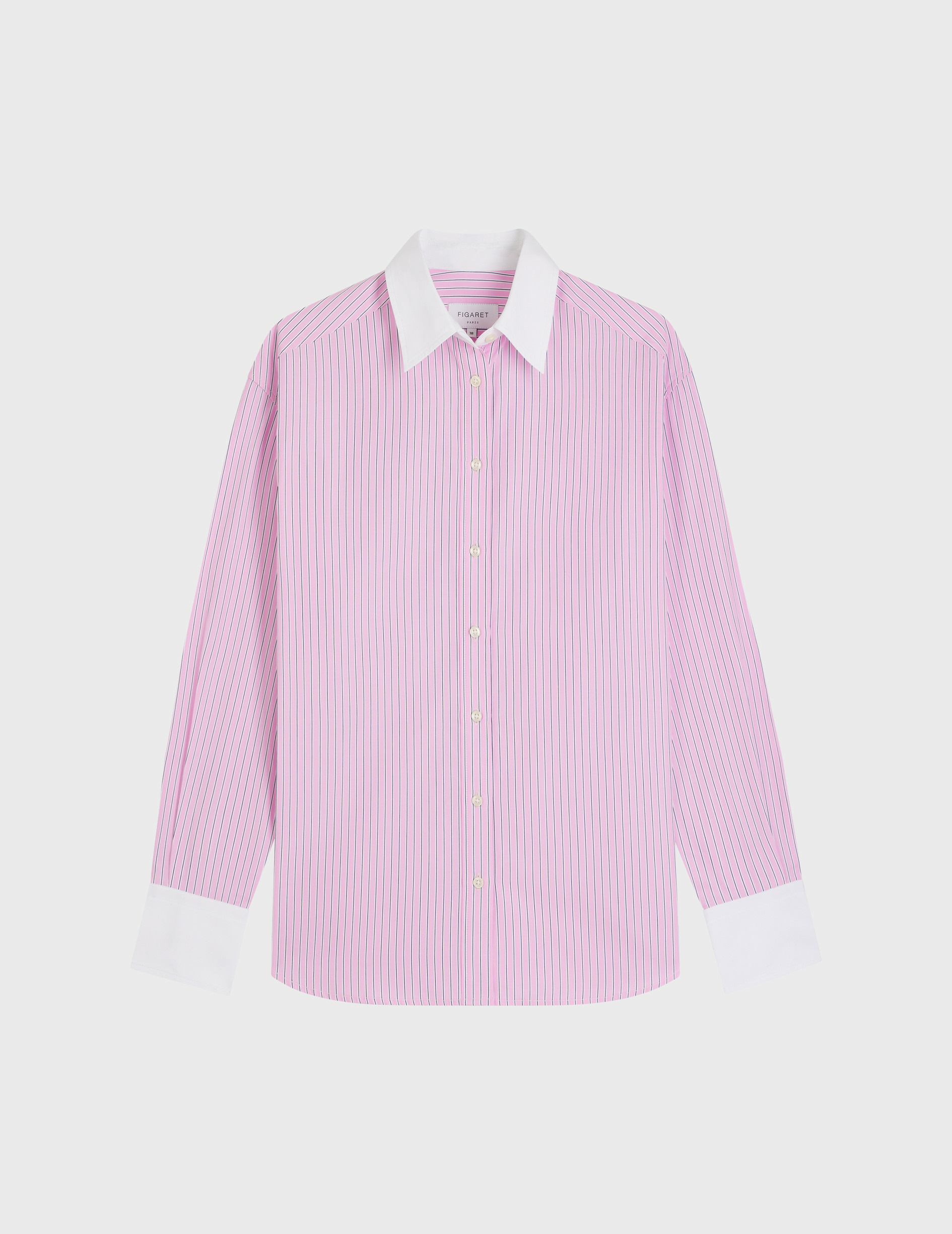 Chemise ambre en popeline rayée avec col et poignets en opposition rose
